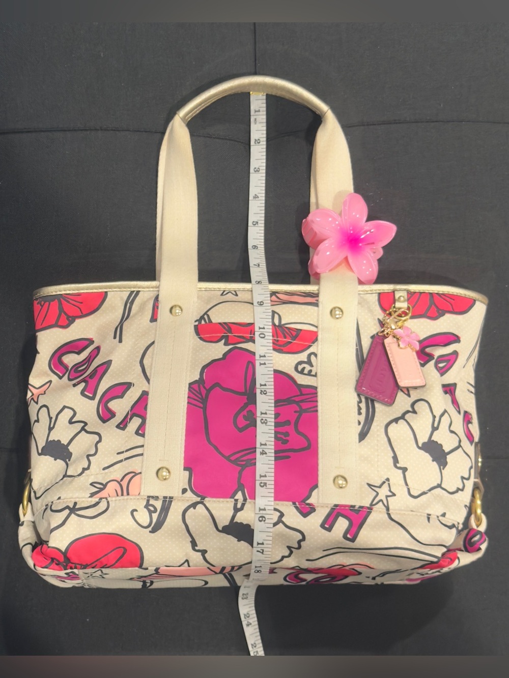 🌸🌺 Coach Kyra Floral & Polka Dot Print Cream Sateen Tote Bag - Picture 15 of 16